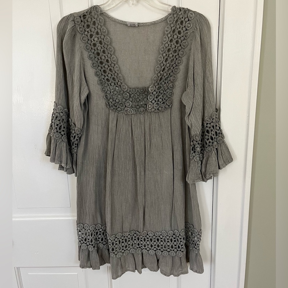 Shoreline Olive Gray Crochet Trim Swim Coverup